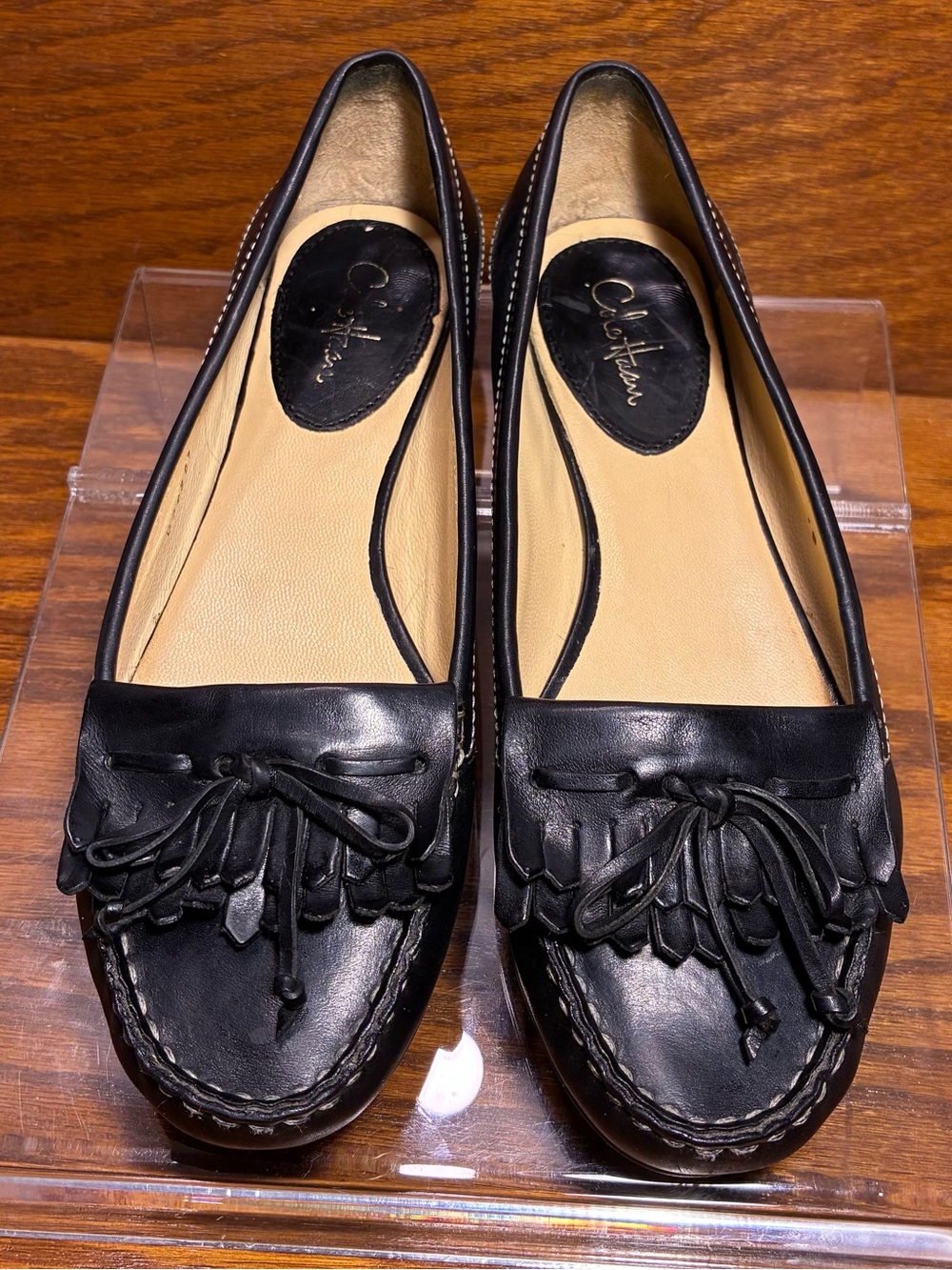 Y2K VTG Cole Haan Kiltie Tassel Leather Moccasin Loafers Black Size 6